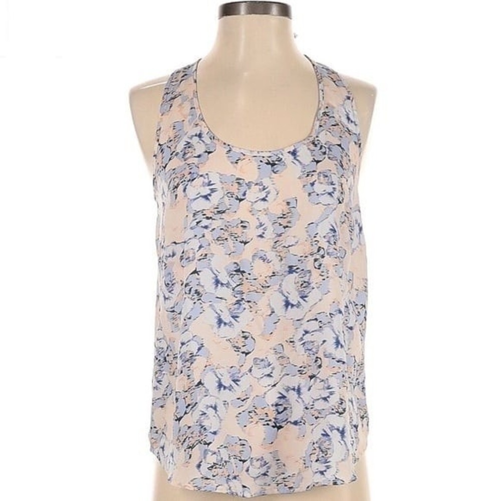 French Connection Tank Top Womens Large Blue Peach Floral Racerback UK Style